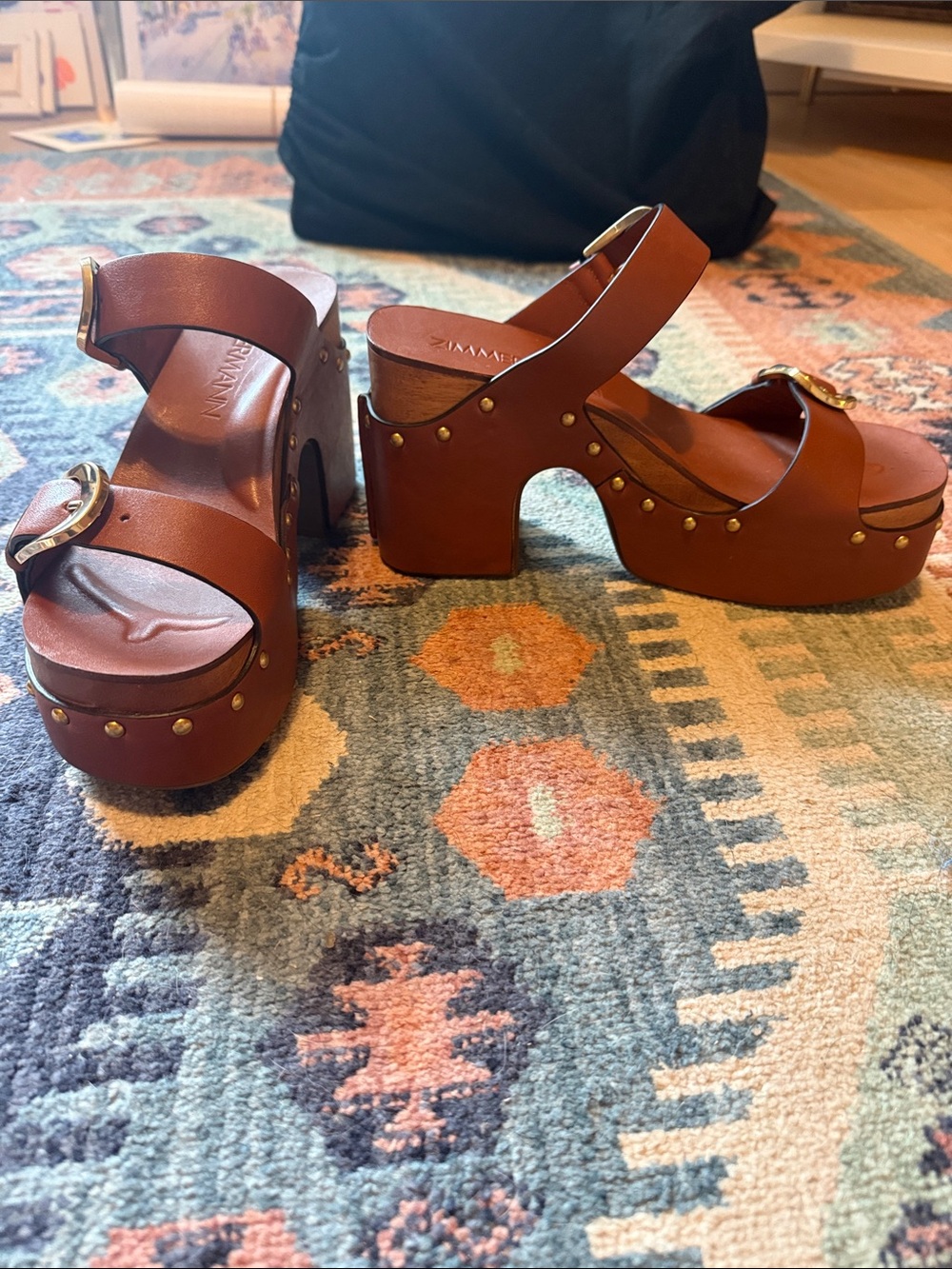 Zimmermann Alight Mule. Brown Leather Platform Clog  with Studs